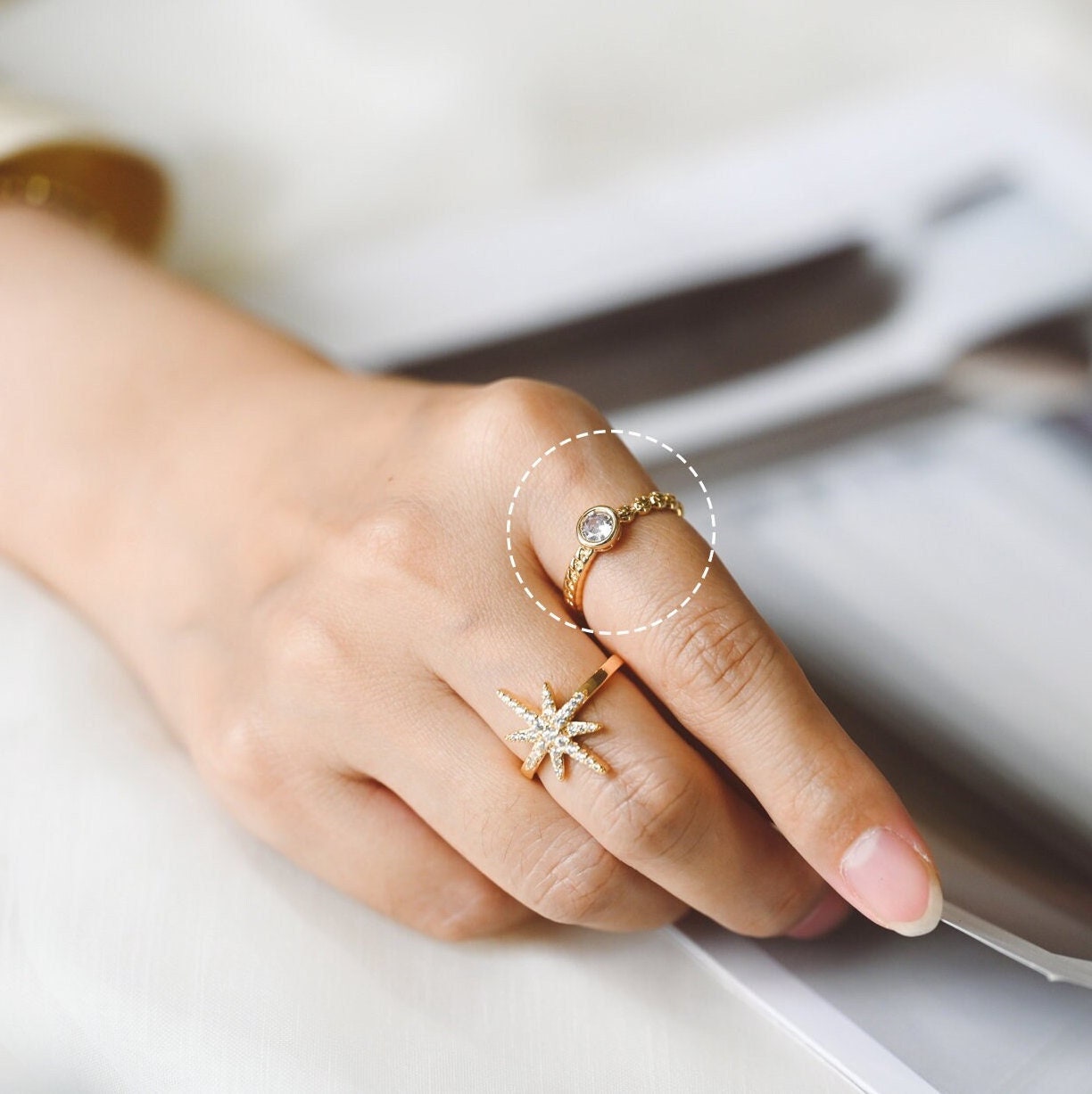 4pcs Open Circle CZ Ring, CZ Round Ring, Dainty Stackable Ring for Women (#GB-3628)